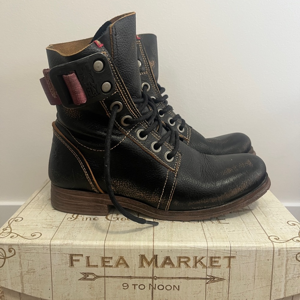 Fly London Black and Brown Lace Up Boots